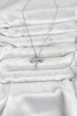 316L Çelik Zincir Gümüş Renk Yusufçuk Model Zirkon Taşlı Kadın Kolye