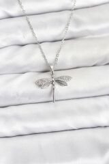 316L Çelik Zincir Gümüş Renk Yusufçuk Model Zirkon Taşlı Kadın Kolye