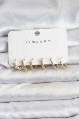 Gold Renk Pirinç Zirkon Taşlı Kadın Küpe Seti