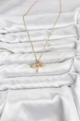 316L Çelik Zincir Gold Renk Yusufçuk Model Zirkon Taşlı Kadın Kolye