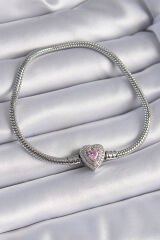 Pirinç Zirkon Taşlı Kalp Figür Charm Model Kadın Bileklik