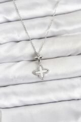 316L Çelik Zincir Gümüş Renk 4 Yapraklı Yonca Model Zirkon Taşlı Kadın Kolye