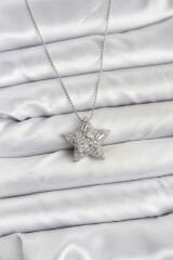 316L Çelik Zincir Gümüş Renk Zincirli Gümüş Yıldız Model Kadın Kolye