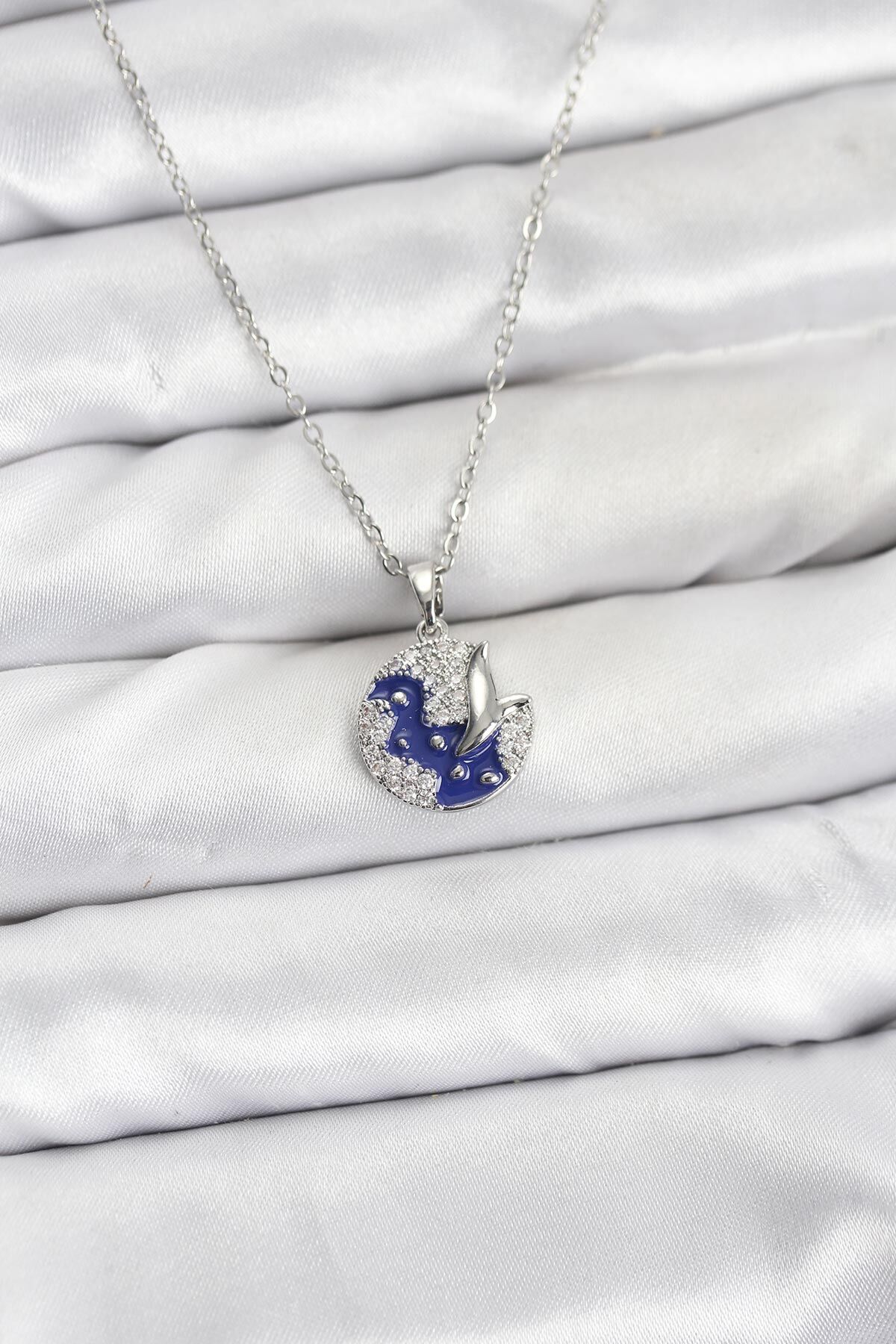 316L Çelik Zincir Gümüş Renk Gece Model Zirkon Taşlı Kadın Kolye