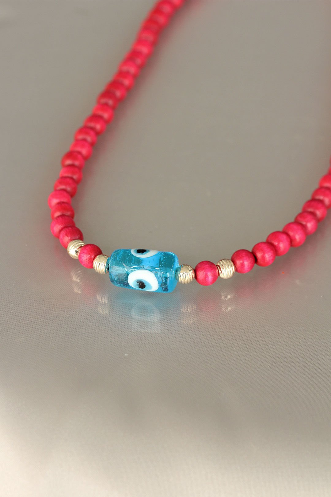 Pembe Renk Tahta Boncuklu Kadın Kolye