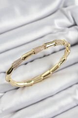 Pirinç Zirkon Taşlı Kemik Model Gold Renk Vip Kadın Bileklik