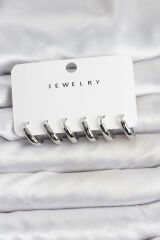 Gümüş Renk Pirinç Halka Kadın Küpe Seti