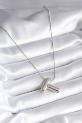 316L Çelik Gümüş Renk Bubble ''T'' Harf Model Kadın Kolye