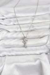 316L Çelik Zincir Gümüş Renk Deniz Atı Model Zirkon Taşlı Kadın Kolye