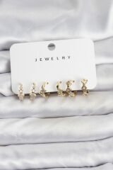 Gold Renk Pirinç Yıldız Modelli Kadın Küpe Seti