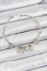 Pirinç Zirkon Taşlı Kelebek Ve Yıldız Model Gümüş Renk Charm Bileklik