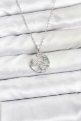 316L Çelik Zincir Gümüş Renk Şans Kolyesi Model Zirkon Taşlı Kadın Kolye