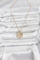 316L Çelik Zincir Gold Renk Şans Kolyesi Model Zirkon Taşlı Kadın Kolye