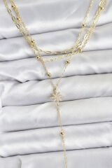 Pirinç Gold Renk Kutup Yıldızı Detaylı 3'lü Kombin Kadın Kolye