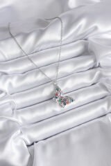 316L Çelik Gümüş Renk Zirkon Taşlı Kelebek Model Kadın Kolye