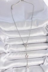 316L Çelik Gümüş Renk Zincir Zirkon Taşlı Yıldız Y Model Kadın Kolye