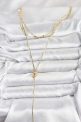 Pirinç Gold Renk Düğüm Model Detaylı 3'lü Kombin Y Kadın Kolye