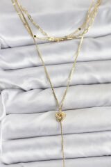 Pirinç Gold Renk Düğüm Model Detaylı 3'lü Kombin Y Kadın Kolye