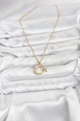 316L Çelik Zincir Gold Renk Ay Yıldız Model Zirkon Taşlı Kadın Kolye