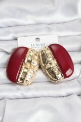 Bordo Renk Pirinç Vintage Kadın Küpe