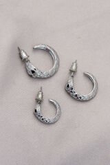Yılan Tasarımlı Halka Model Gümüş Metal Küpe Seti
