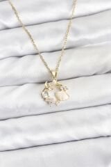 316L Çelik Zincir Gold Renk Deniz Tema Model Zirkon Taşlı Kadın Kolye