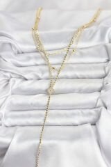 Pirinç Gold Renk Zirkon Taşlı Yonca Model Detaylı 3'lü Kombin Y Kadın Kolye