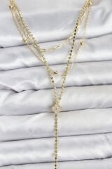 Pirinç Gold Renk Zirkon Taşlı Yonca Model Detaylı 3'lü Kombin Y Kadın Kolye