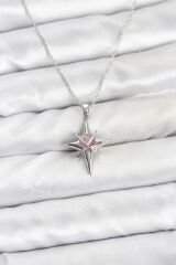 316L Çelik Gümüş Renk Zirkon Taşlı Kutup Yıldızı Model Kadın Kolye