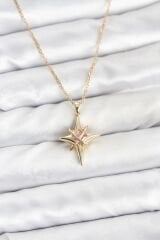 316L Çelik Gold Renk Zirkon Taşlı Kutup Yıldızı Model Kadın Kolye