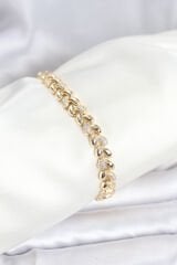 Pirinç Gold Renk VIP Seri Sarmal Damla Model Zirkon Taşlı Kadın Bileklik