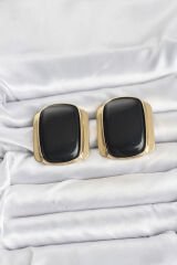 Pirinç Gold Renk Siyah Plaka Vintage Kadın Küpe