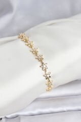 Pirinç Gold Renk VIP Seri Sıralı Taşlı Yıldız Model Zirkon Taşlı Kadın Bileklik