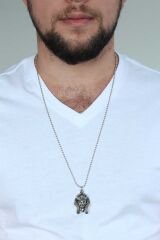 Gümüş Renk Krom Kaplama Kararmaz Firavun Tasarım Metal Erkek Kolye
