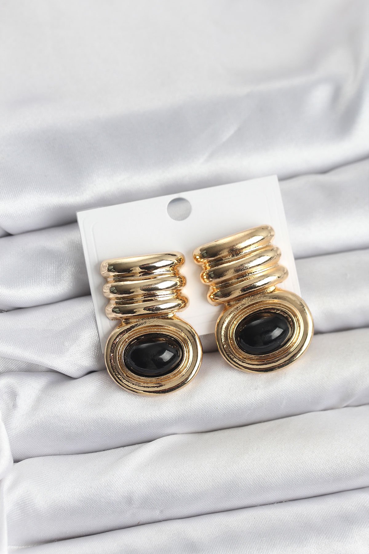 Pirinç Gold Siyah Renk Vintage Kadın Küpe