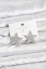 Gümüş Renk Pirinç Zirkon Taşlı Yıldız Model Kadın Küpe