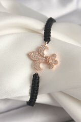 Pirinç Rose Renk Zirkon Taşlı Zambak Model Asansörlü Makrome Model Kadın Bileklik