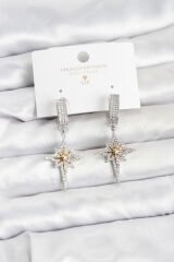 Zirkon Taşlı Gümüş Renk Pirinç Kutup Yıldızı Model Kadın Küpe