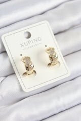 Xuping Zirkon Taşlı Geometrik Desenli Halka Model Gold Renk Kadın Küpe