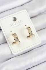 Xuping Zirkon Taşlı Desenli Halka Model Gold Renk Kadın Küpe