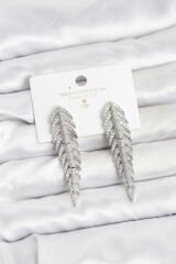 Pirinç Gümüş Renk Balık Sırtı Model Zirkon Taşlı Kadın Küpe