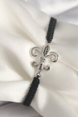 Pirinç Gümüş Renk Zirkon Taş İşlemeli Zambak Model Asansörlü Makrome Model Kadın Bileklik