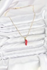 316L Çelik Gold Renk Kapya Kırmızı Biber Model Kadın Kolye