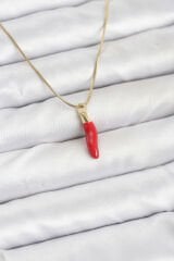 316L Çelik Gold Renk Kapya Kırmızı Biber Model Kadın Kolye