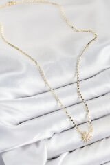 Pirinç Zirkon Taşlı Kutup Yıldızı Model Ezme Zincir Gold Renk Kadın Kolye