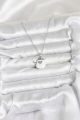 316L Çelik Zincir Gümüş Renk Şapkalı Kardan Adam Kafası Model Yılbaşı Temalı Kadın Kolye