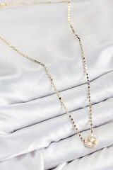 Pirinç Zirkon Taşlı Yonca Model Ezme Zincir Gold Renk Kadın Kolye