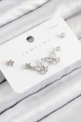 Pirinç Zirkon Taşlı Kelebek Model Gümüş Renk 925 Ayar Gümüş Çivi Kadın Küpe Set