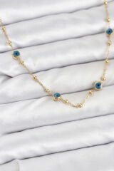 316L Çelik Gold Renk Nazarlı ve Topçuklu Model Kadın Kolye