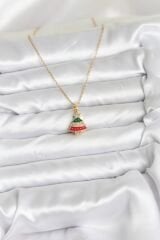 316L Çelik Zincir Gold Ren Çam Ağacı Model Zirkon Taşlı Yılbaşı Temalı Kadın Kolye